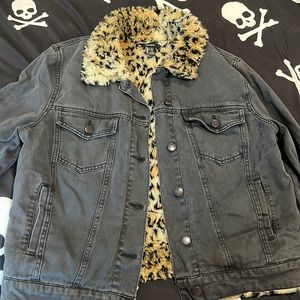 Forever 21 leopard print Jean jacket large